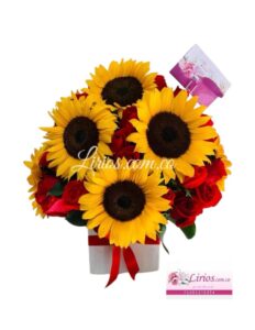 Cubo Rosas y Girasoles Cali