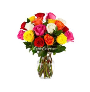 Jarrón Rosas Colores Floristeria