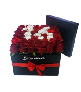 Caja rosas rojas y blancas flores en cali